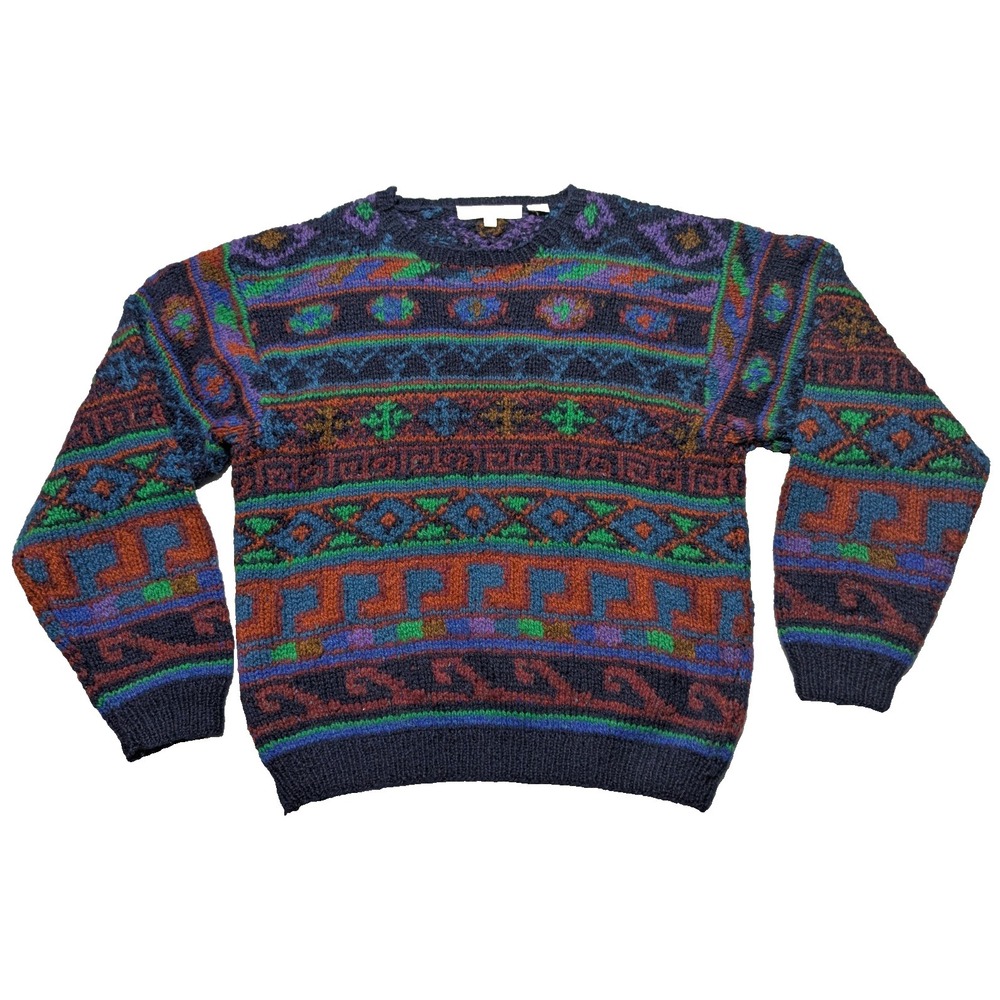 VTG PERRY ELLIS Shetland Wool Hand Knitted Sweater - Men Medium